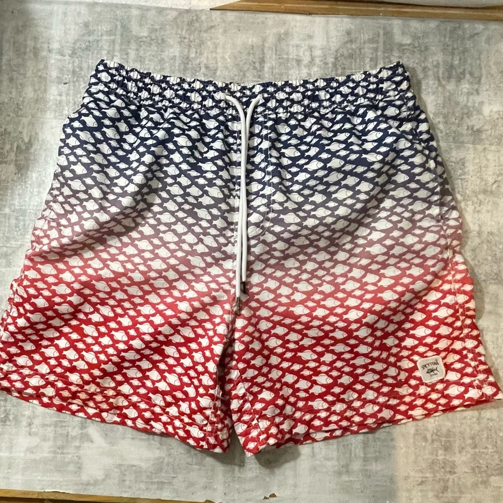 Men’s Two Tone Fish Swim Trunks. Clean and in Good Condition. Size Large. $7